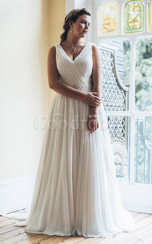 Robe de mariée facile avec perle de traîne moyenne v encolure avec sans manches