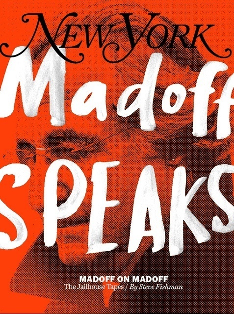 Madoff speaks in fat white letters. Like the all caps. See also: Kanye West album covers, BusinessWeek Covers, fingerpainting kits. #type