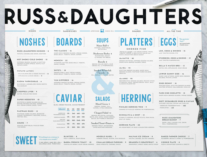 Russ & Daughters #menu #identity #design #print #food