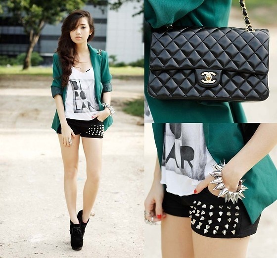 Chanel Bag, Wagw Blazer, Wagw Shorts, Ffaq Shoes #fashion #women #clothing