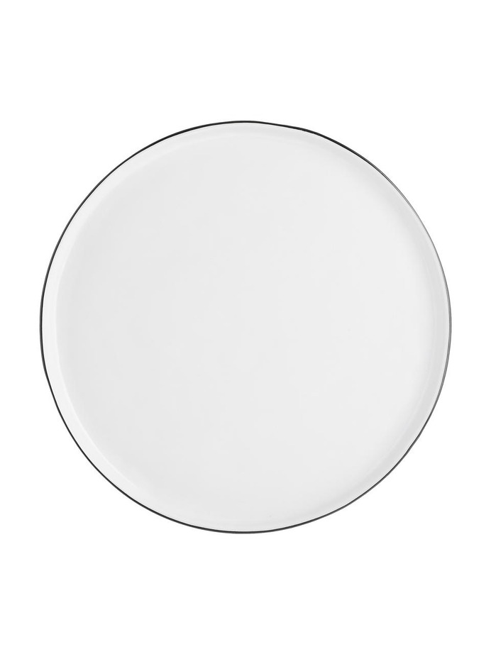 Piatto piano fatto a mano con bordo nero Salt 4 pz, Porcellana, Bianco latteo, nero, Ø 28 cm