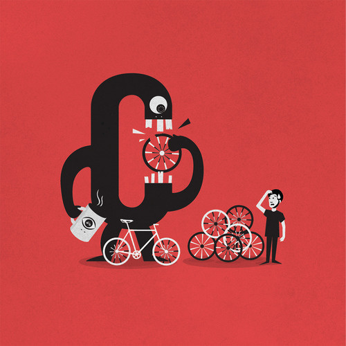 Illustration - I Ciclopi - Comb Studio #wheels #red #bicycle #illustration #bike #monster #combstudio