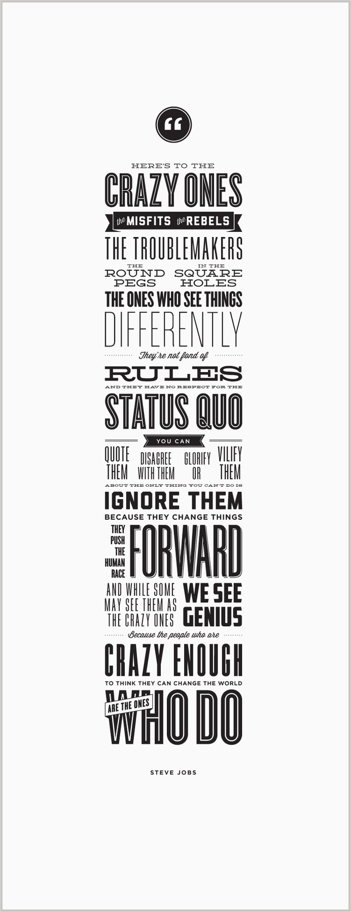 Here's to the Crazy Ones – Letterpress Poster – Steve Jobs #lettering #quote #design #graphic #poster #typography