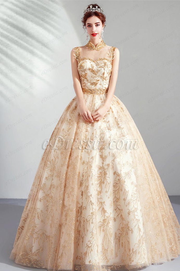 eDressit Gold High Neck Empire Embroidery Party Prom Gown (36224124)