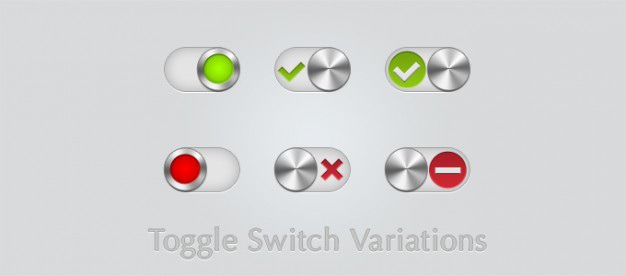Toggle switch variations Free Psd. See more inspiration related to Button, Metal, Ui, Steel, Switch, Horizontal, Cancel, Toggle and Variations on Freepik.