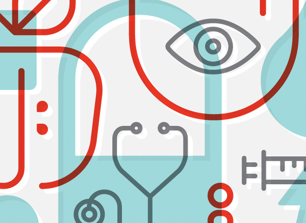 oco health 6 #red #icon #health #simple #poster #gray #teal #brue