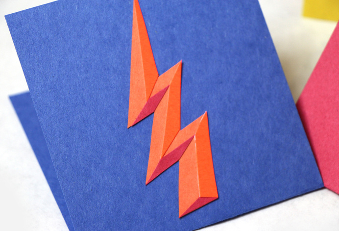 lightning bolt greeting card by Joelle McKenna #joelle mckenna #cut #lightning bolt #color #paper #layered paper #texture #bright #photo #ph