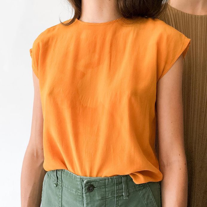 Vintage overdyed tangerine silk shirt