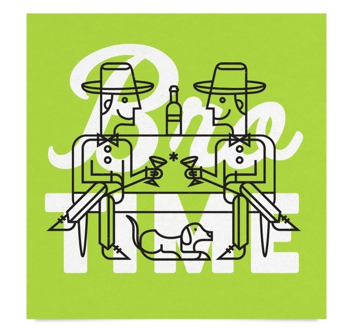 Bro Time #friendship #line #weight #retro #craft #illustration #vintage #art #nate #single #koehler
