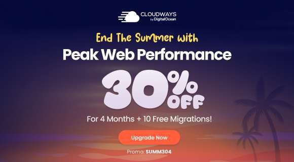 Want to get started with Cloudways Hosting and looking for discount?

At present Cloudways 2024's Summer Sale is LIVE NOW and for a LIMITED PERIOD, you will get whopping 30% OFF for 4 months + 10 FREE site migrations using my EXCLUSIVE LINK: https://cutt.ly/OemPITjr 

Use promo code SUMM304. Hurry up! Offer ends of 31st August: https://cutt.ly/yemPOKKu 

Grab Cloudways exclusive summer discounts today. 
