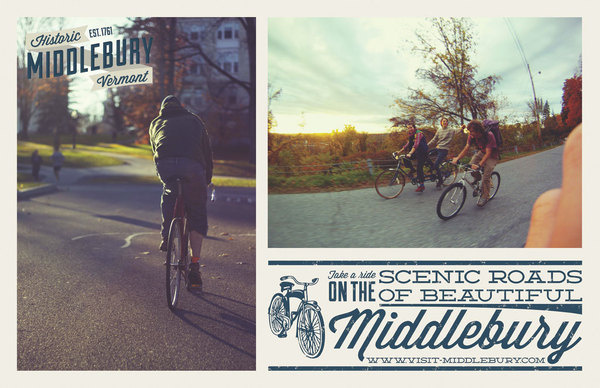 Middlebury, Vermont | Bicycle Poster #middlebury #challenge #design #vermont #brown #john #poster #cycling #aiga