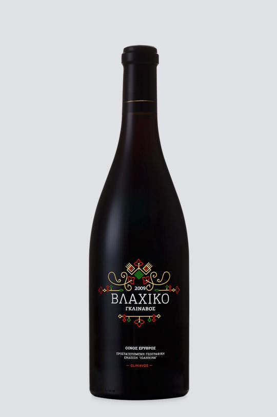 "Vlahiko" wine is the combination of two Greek grape varieties, Vlahiko and Bekari, one more label belonging to the Premium class of " #greek #premium #packaging #label #ornaments #wine #glinavos #traditional #gold #domaine #dark #silkprint #typography