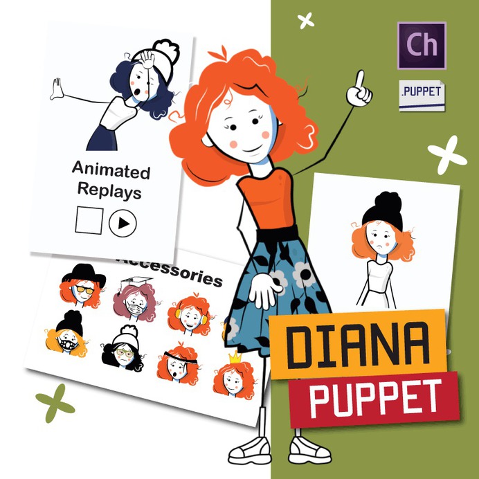 Diana girl stick puppet for Adobe Character Animator