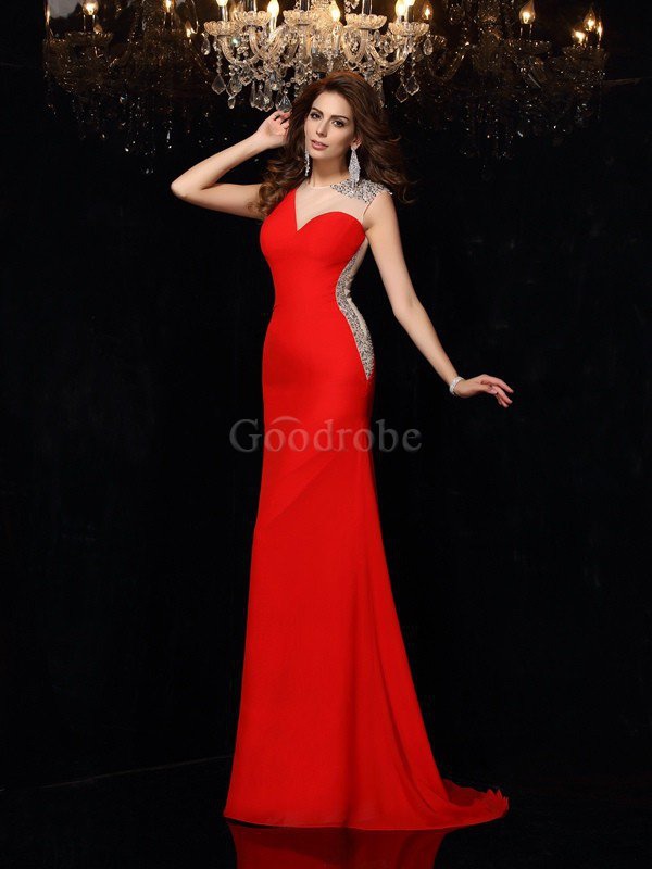 Robe de soirée longue naturel avec chiffon encolure ronde collant