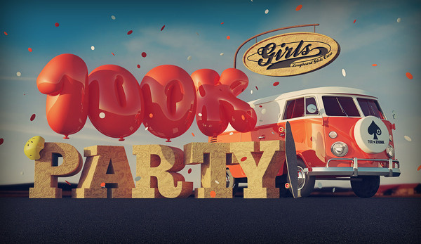 Benjamin Simon // 3D Illustrations #100 #longboard #balloons #cgi #girls #benjamin #k #simon #type #3d #typo #crew