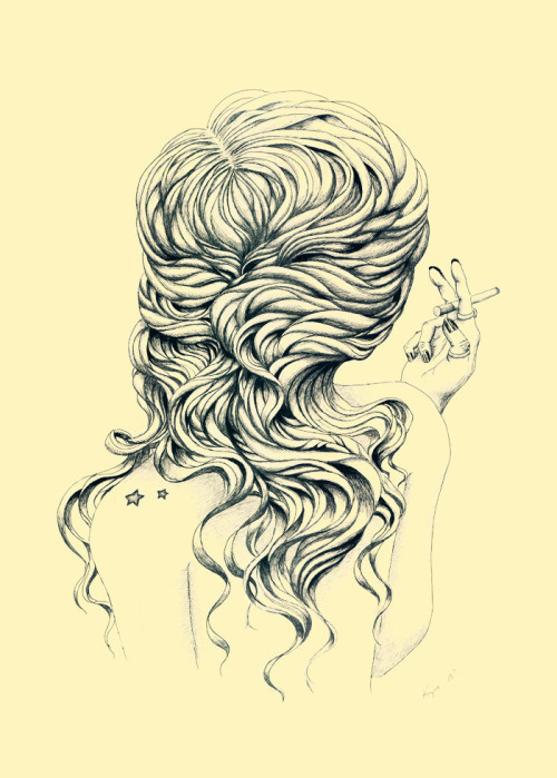 Lady with Cigarette by Anastasija Krysa #illustration #cigarette #hair #drawing #art #design
