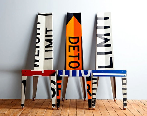 Urban Furniture Design Recycled Road Signs Boris Bally Transit Chairs #sign #recycle #chair #sustainable