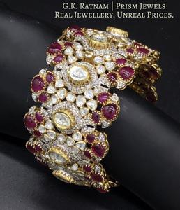 18k Gold and Diamond Polki Open Setting Bangle with Rubies - gold diamond polki kundan meena jadau jewellery
