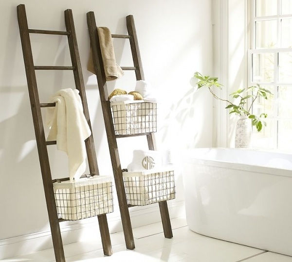 Lucas Reclaimed Wood Bath Ladder Storage | Pottery Barn #interior #storage #ladder