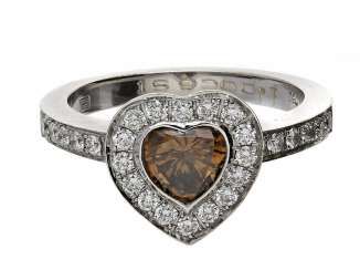 Ring: high-quality, formerly very expensive gold wrought ring with diamond heart, surrounded by fine diamonds, 18K white gold