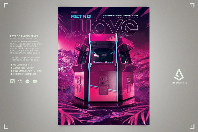 Vaporwave Game Flyer 80s Arcades Template
