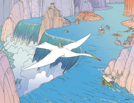 a cloud in trousers #water #asian #landscape #birds #illustration #painting #art #blue