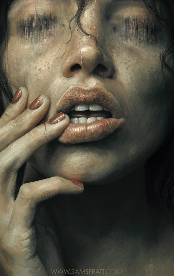 "Eaten" Illustration by Sam Spratt The product... | #illustration #lips #mouth #painting