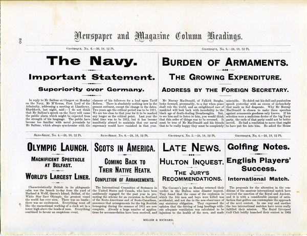 Miller and Richard newspaper type specimen #type #specimen