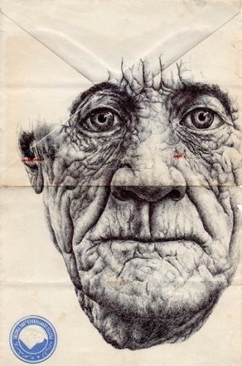 Bic Biro Drawing on 1920's Egyptian envelope Art Print by Mark Powell | Society6 #post #old #draw #card #pen #postal #man