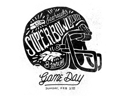 Superbowl XLVIII by Joshua Noom #super #broncos #helmet #bowl #illustration #drawn #hand #typography