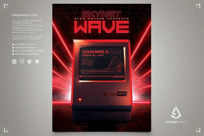 Retrowave Party Flyer 80s Cyberpunk PC Monitor
