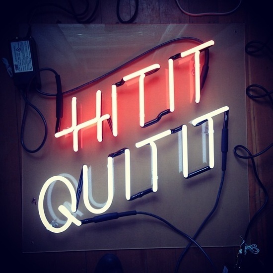 Original Neon Sign designed by Portland, OR based artist JesseHectic. Twisted take on the classic "Open/Closed" store sign. http://www.jes # #white #flourescent #pink #display #sans #bold #hit #quit #signage #neon