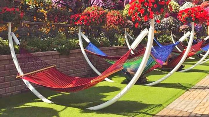 Hammocks at the Dubai Miracle Garden are available in all colors and types.