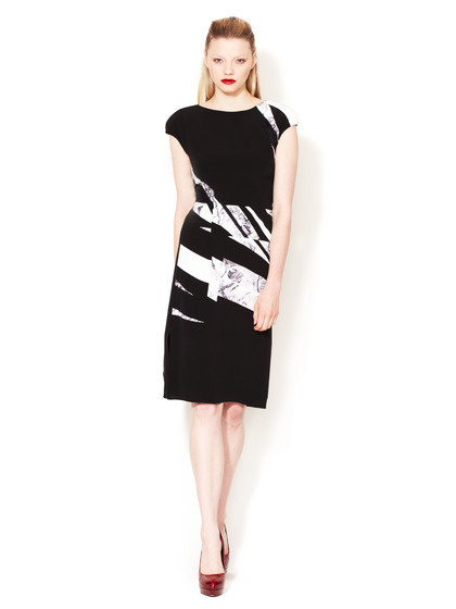 Silk Crepe Printed Patchwork Dress #fashion #dress #black #gilt