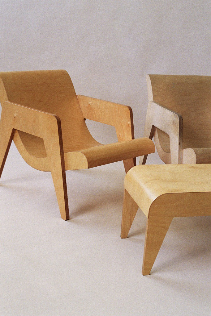 Abel Sloane 1934 - Erno Goldfinger Plywood chairs and footstool