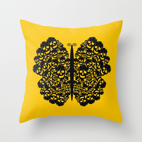 Kelebek #yellow #butterfly #pillow #deep #skull