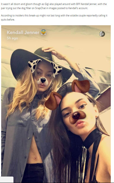 Gigi Hadid on Snapchat