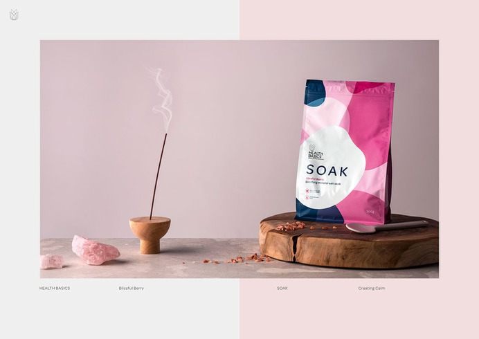 Health Basics Salts - Mindsparkle Mag Milk Design Agency designed the branding for Health Basics Salts "Soak" – soothing mineral salts. #logo #packaging #identity #branding #design #color #photography #graphic #design #gallery #blog #project #mindsparkle #mag #beautiful #portfolio #designer