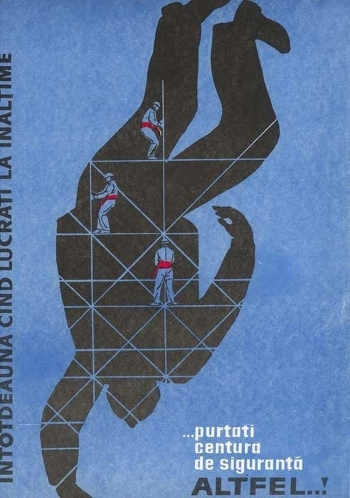 BLUE #romanian #1966 #safety #poster #labour