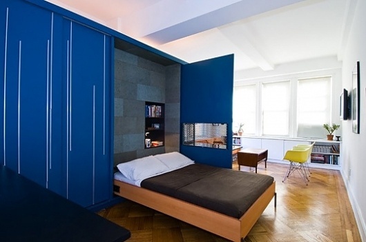 Unfolding 450 Square Foot Apartment by Normal Projects Architizer | Apartment Therapy New York #blue #furniture #folding #architecture