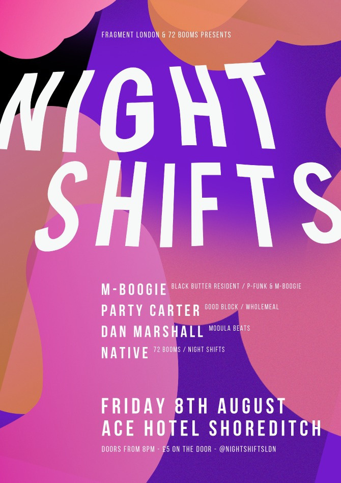 Night Shifts #pills #a3 #red #white #shifts #london #dots #james #night #ace #poster #blocks #music #hotel #kirkup #club
