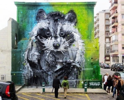 Tires and pieces of bumpers for the street artist Bordalo II
