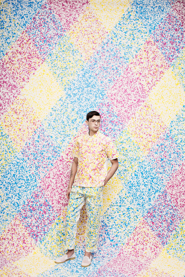 JUCOÂ | Â Â http://jucophoto.com"Personal shoot by JUCO backgrounds hand painted by Julia Galdo and Cody Cloud. Make up by Nicole Servin #model #pattern #cmyk #dots #male #fashion