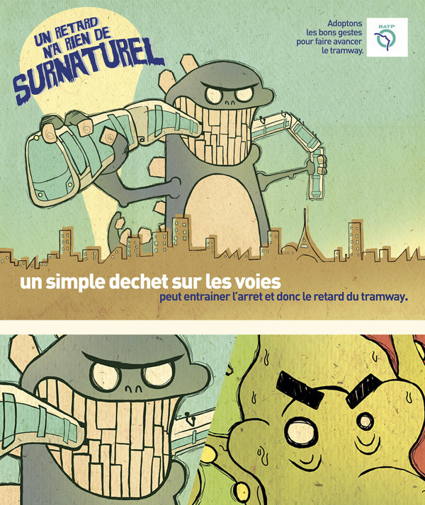 A delay has nothing supernatural - Advertising #smiling #advertising #subway #monsters #illustration #metro #ad #cartoon #godzilla