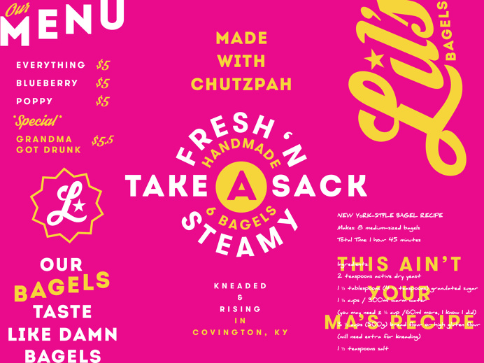 lil, bagels, breakfast, logo, pink, white, bold, star