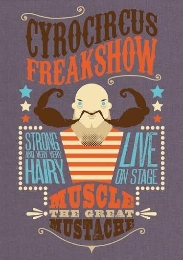 Work » Björn Siems » Design & Illustration #muscle #strong #vector #circus #freakshow #mustache #illustration #man #moustache