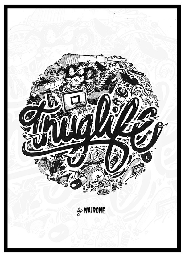 thug life - nairone #thug #white #black #illustration #drawn #and #hand #life