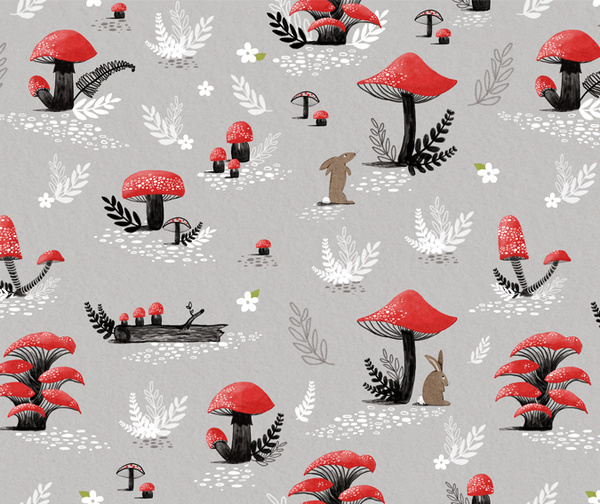 Mushroom pattern by Kayla King #mushroom #illustration #rabbit #pattern