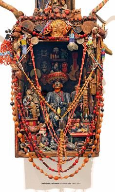 Laurie Beth zuckerman San Simon/ maximon altar filled with his saintly friends, most interestingly the Indian head penny which represents Indio poderoso in Espiritismo and father Blackhawk in New Orleans spiritualism is a natural pairing of the two powers, both said to arise from indigenous resistance to oppression