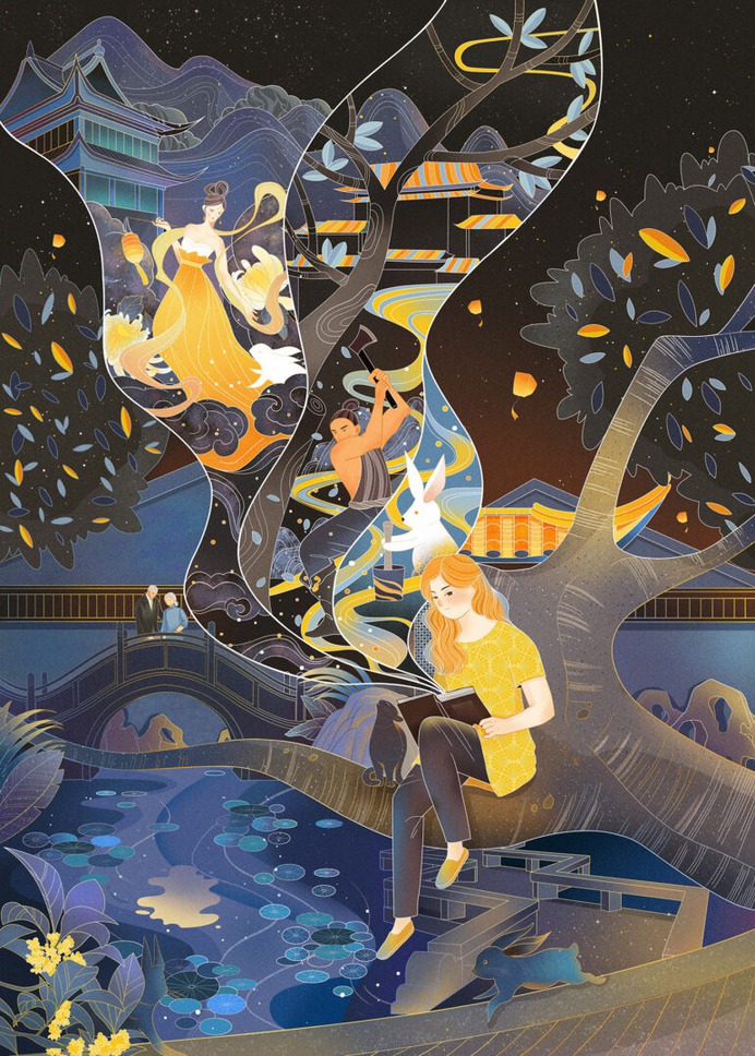 Chinese traditional Mid-Autumn Festival illustration